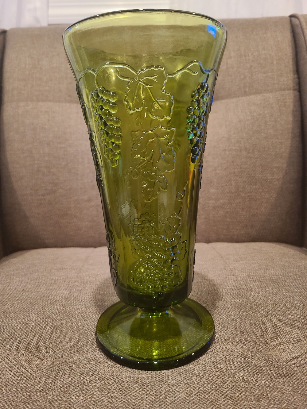Vintage Indiana Glass "Harvest Grape" Footed Vase in colony green